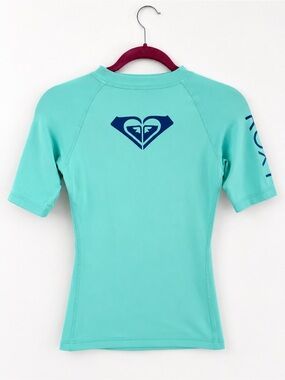 Roxy Women's Short Sleeve Rashguard - Aqua with Navy Logo